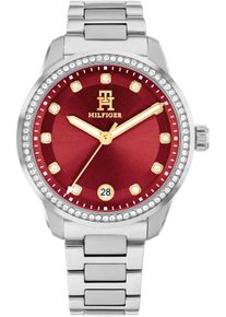 Tommy Hilfiger Damen Quarzuhr "TH85 CRYSTALS"silberfarben, rot, Armbanduhren, Armbanduhr, Damenuhr, Edelstahlarmband, analog, Tag, Glassteine