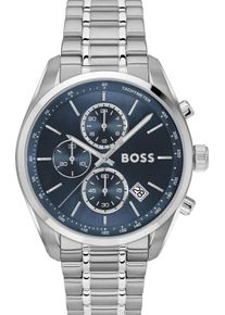 BOSS Herren Chronograph "GRAND PRIX 44"silberfarben, blau, Armbanduhren, Quarzuhr, Armbanduhr, Herrenuhr, Lederarmband, analog, Tag