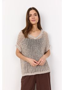 soyaconcept Damen Kurzarmpullover "SC-RUDY 2"cream melange, modisch, Gr. XL, meliert, Strick, Obermaterial: 50% Baumwolle, 50% Polyester, Pullover