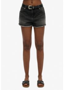 Superdry Damen Jeanshotpants "MID RISE DENIM HOT SHORT"roseland washed schwarz, casual, Gr. 30, unifarben, Denim/Jeans, Obermaterial: 100% Baumwolle,