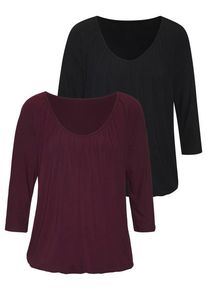 Lascana 3/4-Arm-Shirt 'mit zarter Raffung am Ausschnitt' mehrfarbig Gr. 32/34 für Damen. Mit V-Ausschnitt. Figurumspielend. Nachhaltig.