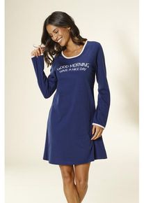 Vivance Dreams Nachthemd blau Gr. 56/58 für Damen. Rundhals und Schriftzug. Bequem. Nachhaltig.