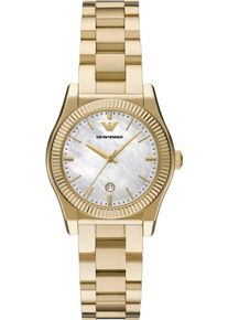 Emporio Armani Damen Quarzuhrgelbgoldfarben, perlmuttfarben, Armbanduhren, Armbanduhr, Damenuhr, Edelstahlarmband, analog, Tag