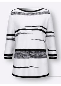 sheego Gro&szlig;e Gr&ouml;&szlig;en 3/4 Arm-Pullover mit U-Boot-Ausschnitt, wei&szlig;-schwarz-gemustert, Gr&ouml;&szlig;e 54 - Damen
