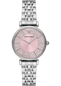 Emporio Armani Damen Quarzuhrsilberfarben, rosa, Armbanduhren, Armbanduhr, Damenuhr, analog, Lederarmband