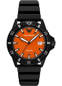 Emporio Armani Damen Quarzuhrschwarz, Armbanduhren, Armbanduhr, Damenuhr, Herrenuhr, Silikonarmband, analog, Tag