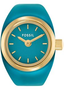 Fossil Damen Uhrenring "WATCH RING"gelbgoldfarben, türkis, Armbanduhren, Armbanduhr, Damenuhr, Edelstahlarmband, analog