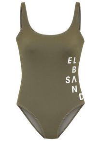 ELBSAND Badeanzug 'Deep' grün Gr. 36 Cup C/D. Mit Kontrastnähte, Logodrucke. Ohne Bügel. Nachhaltig.