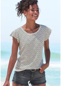 Vivance Rundhalsshirt 'mit Streifenstruktur' mehrfarbig Gr. 32/34 für Damen. Mit Rundhals. Normal. Nachhaltig.