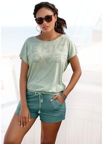 Venice Beach Rundhalsshirt grün Gr. 32/34 für Damen. Rundhals und Logodruck. Figurumspielend