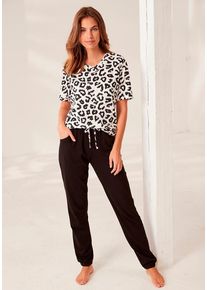 Vivance Dreams Pyjama braun Gr. 32 für Damen. Rundhals und Druck. Bequem. Nachhaltig.