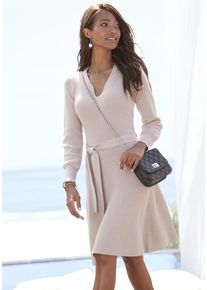 Lascana Strickkleid beige Gr. 34 für Damen. Mit herzförmiger Ausschnitt. Figurumspielend. Nachhaltig.