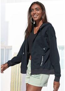 Buffalo Kapuzensweatjacke schwarz Gr. 32/34 für Damen. Mit Druck. Bequem. Nachhaltig.