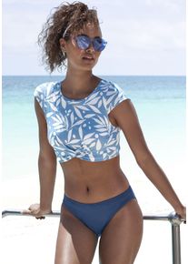 active by Lascana LASCANA ACTIVE Damen Crop-Bikini-Top "Lia"blau weiß bedruckt, Gr. 34, bedruckt, Recycling-Polyamid, Bikini-Oberteile, mit Knotenoptik vorn