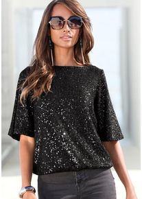Lascana Paillettenshirt schwarz Gr. 32/34 für Damen. Rundhals und Pailletten. Figurumspielend