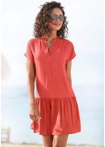 s.Oliver Blusenkleid orange Gr. 34 für Damen. Mit V-Ausschnitt. Figurumspielend. Nachhaltig.