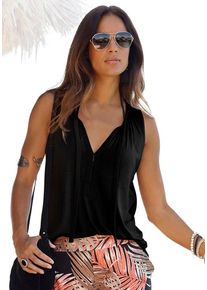 Lascana Tanktop schwarz Gr. 32/34 für Damen. Mit V-Ausschnitt. Figurumspielend