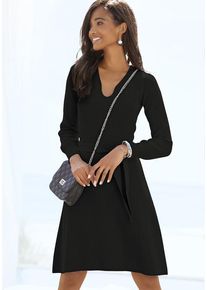 Lascana Strickkleid schwarz Gr. 36 für Damen. Mit herzförmiger Ausschnitt. Figurumspielend. Nachhaltig.