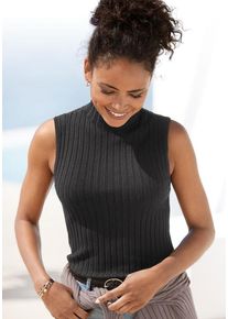 Lascana Stricktop schwarz Gr. 32/34 für Damen. Mit hoch geschlossener Ausschnitt. Figurbetont. Nachhaltig.