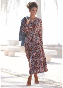 Lascana Maxikleid mehrfarbig Gr. 34 für Damen. V-Ausschnitt und Allover-Druck. Figurumspielend. Nachhaltig.