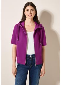 Cecil Damen Sweatjackeanemone pink, casual, Gr. XXL, unifarben, Sweatware, 54% Polyester, 39% Viskose, 7% Elasthan, Sweatjacken, mit Kapuze mit