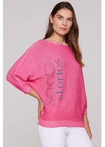 SOCCX Damen Rundhalspulloverfloral pink, casual, Gr. ML, bedruckt, Glitzermuster, Material: 60% Baumwolle, 40% Viskose, Pullover, mit
