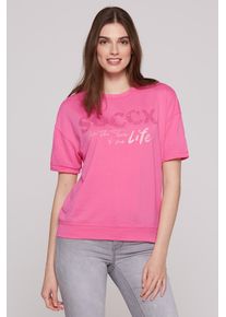 SOCCX Damen Sweaterfloral pink, casual, Gr. M, bedruckt, Glitzermuster, Material: Grundmaterial: 100% Polyester, Ausbrenner: 100% Baumwolle,