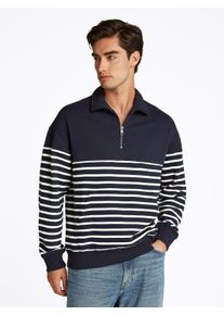 Tommy Hilfiger Herren Sweatshirt "PLACED STRIPE 1/4 ZIP"desert sky, ivory petal, casual, Gr. L, gemustert, gestreift, mehrfarbig, Sweatware,