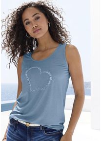 Lascana Trägertop 'mit Lascana Herz Print' blau Gr. 32/34 für Damen. Tiefer Rundhals und Print. Nachhaltig.