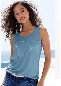 Lascana Trägertop 'mit Lascana Herz Print' blau Gr. 32/34 für Damen. Tiefer Rundhals und Print. Nachhaltig.
