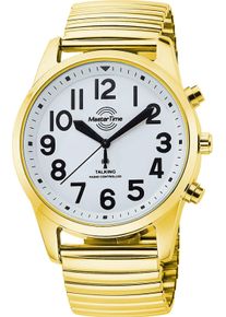 MASTER TIME Herren Funkuhr "Sprechende Funkuhr"goldfarben, weiß, Armbanduhren, Quarzuhr, Armbanduhr, Herrenuhr, analog, Flexband, Zugband