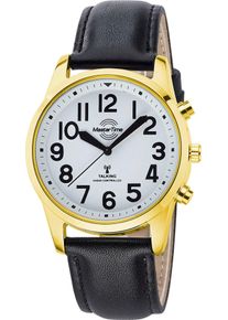 MASTER TIME Herren Funkuhr "Sprechende Funkuhr"schwarz, goldfarben, Armbanduhren, Quarzuhr, Armbanduhr, Herrenuhr, Lederarmband, analog