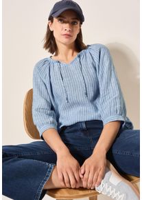 Cecil Damen Shirtblusechambray forever blau, casual, Gr. M, gestreift, Web, Obermaterial: 100% Leinen, Blusen, 3/4-Arm in Streifen-Optik