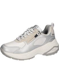 Waldläufer WALDLÄUFER Damen Plateausneaker "H-PEPPER", Gr. 6,5silberfarben, hellbeige, Textil, kontrastfarbene Details, sportlich, Schuhe, Schnürschuh,