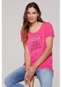 SOCCX Damen 2-in-1-Shirtfloral pink, casual, Gr. XXL, bedruckt, Material: 57% Viskose, 43% Polyester, Shirts, mit Glitzernaht an den Kanten und Säumen