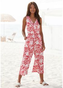 Lascana Damen Overallrot weiß, casual, Gr. 40, Obermaterial: 95% Polyester, 5% Elasthan, Overalls, mit Wickeloptik und V-Ausschnitt