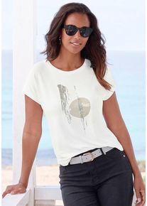 Lascana Rundhalsshirt 'mit schimmerndem Folienprint' mehrfarbig Gr. 48/50 für Damen. Rundhals und Glitterdruck. Bequem. Nachhaltig.