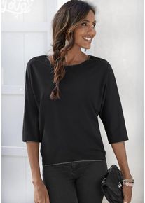 Lascana Rundhalsshirt 'mit eleganten Glitzerabschlüssen' schwarz Gr. 32/34 für Damen. Mit Rundhals. Bequem. Nachhaltig.