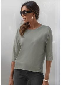 Lascana Rundhalsshirt 'mit eleganten Glitzerabschlüssen' graugrün Gr. 32/34 für Damen. Mit Rundhals. Bequem. Nachhaltig.