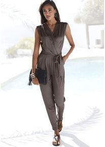 Lascana Overall taupe Gr. 34 für Damen. V-Ausschnitt und Bindeband. Figurumspielend