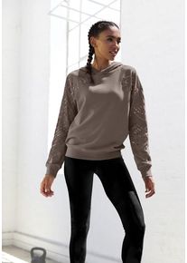 active by Lascana LASCANA ACTIVE Hoodie braun Gr. XS (32/34) für Damen. Mit Glitterdruck. Bequem. Nachhaltig.