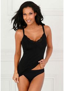 Lascana Unterhemd schwarz Gr. 32/34 für Damen. V-Ausschnitt und Spitze. Körpernah. Nachhaltig.