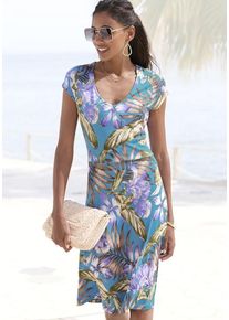 Lascana Minikleid mehrfarbig Gr. 34 für Damen. V-Ausschnitt und Allover-Druck. Figurumspielend. Nachhaltig.