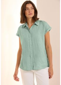 Cecil Damen Kurzarmbluseice sage grün, casual, Gr. XS, unifarben, Web, Obermaterial: 100% Leinen, Blusen, mit seitlichen Schlitzen und aus Leinen