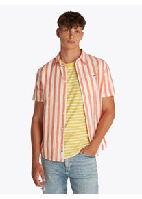 Tommy Jeans Herren Kurzarmhemd "TJM REG LINEN BLEND STP SS SHIRT"ecru, bright vermillion, casual, Gr. M, Web, Obermaterial: 58% Baumwolle, 42%