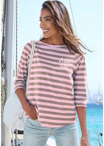 ELBSAND Damen 3/4-Arm-Shirtflieder, taupe gestreift, modisch, Gr. XL, gestreift, Jersey, Obermaterial: 100% Baumwolle, Shirts, mit Streifen,