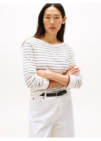 Tommy Hilfiger Damen Strickpullover "CO JERSEY STITCH BOAT-NK SWEATER"ivory silk, schwarz night navy fine stp, casual, Gr. S, gestreift, Strick,