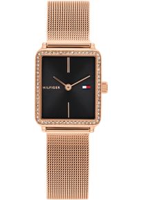 Tommy Hilfiger Damen Quarzuhr "Tea Tank"roségoldfarben, schwarz, Armbanduhren, Armbanduhr, Damenuhr, Edelstahlarmband, analog, Glassteine