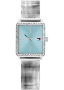 Tommy Hilfiger Damen Quarzuhr "Tea Tank"edelstahlfarben, blau, Armbanduhren, Armbanduhr, Damenuhr, Edelstahlarmband, analog, Glassteine