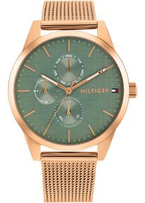 Tommy Hilfiger Damen Multifunktionsuhr "Camille"roségoldfarben, grün, Armbanduhren, Quarzuhr, Armbanduhr, Damenuhr, Edelstahlarmband, analog